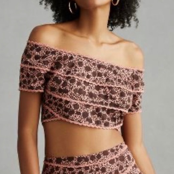 Anthropologie Tops - NWT Anthropologie brown maroon fancy crop top eyelet lace pattern 12